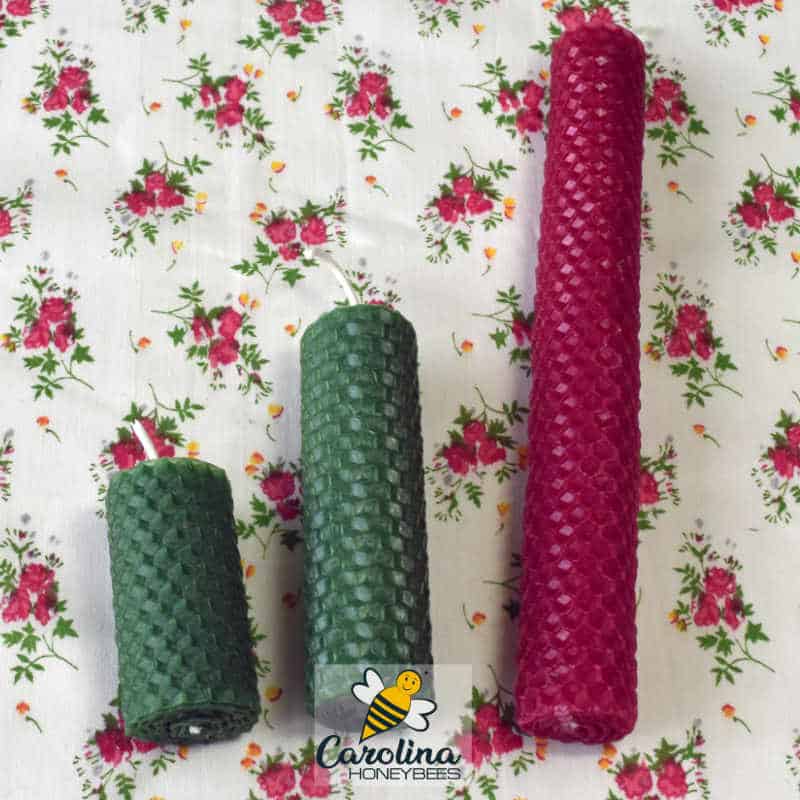 diy rolled beeswax candles in 3 sizes and 2 colors.