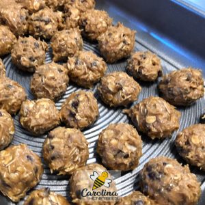 honey, oatmeal and peanut butter bites in pan