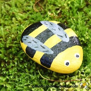 Small rocks painted to look like bees image.