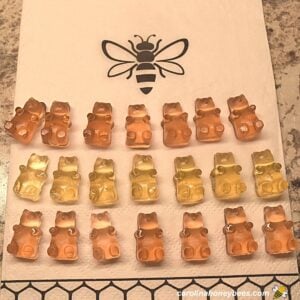 Batch of homemade gummy bears using honey recipe.