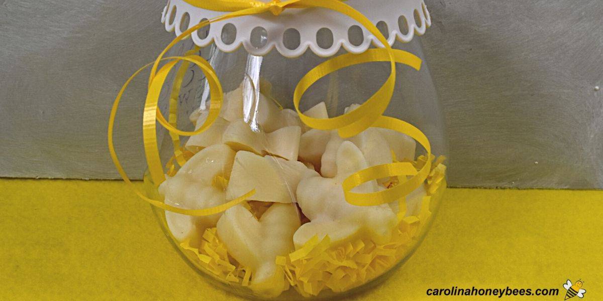 Scented soy beeswax tarts in a plastic container.