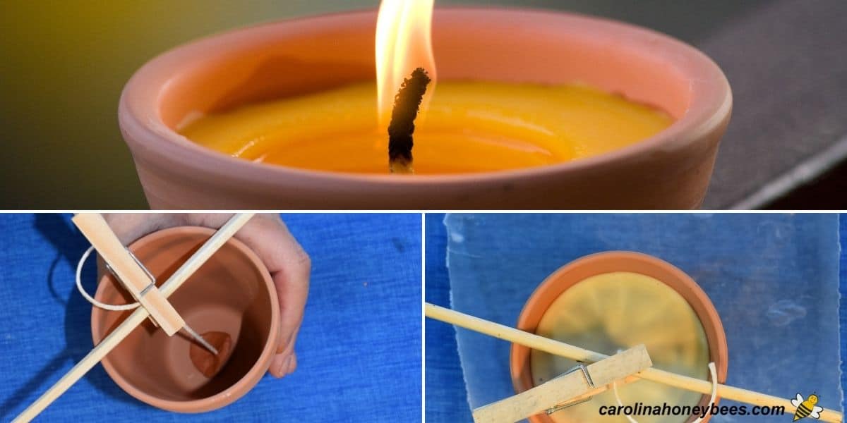 Homemade citronella candles in clay pots with beeswax image.