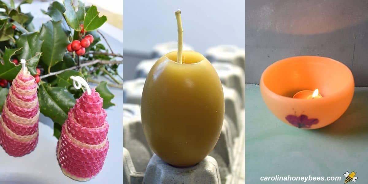 Beeswax candle crafts made with sheets, egg shells and molds image.