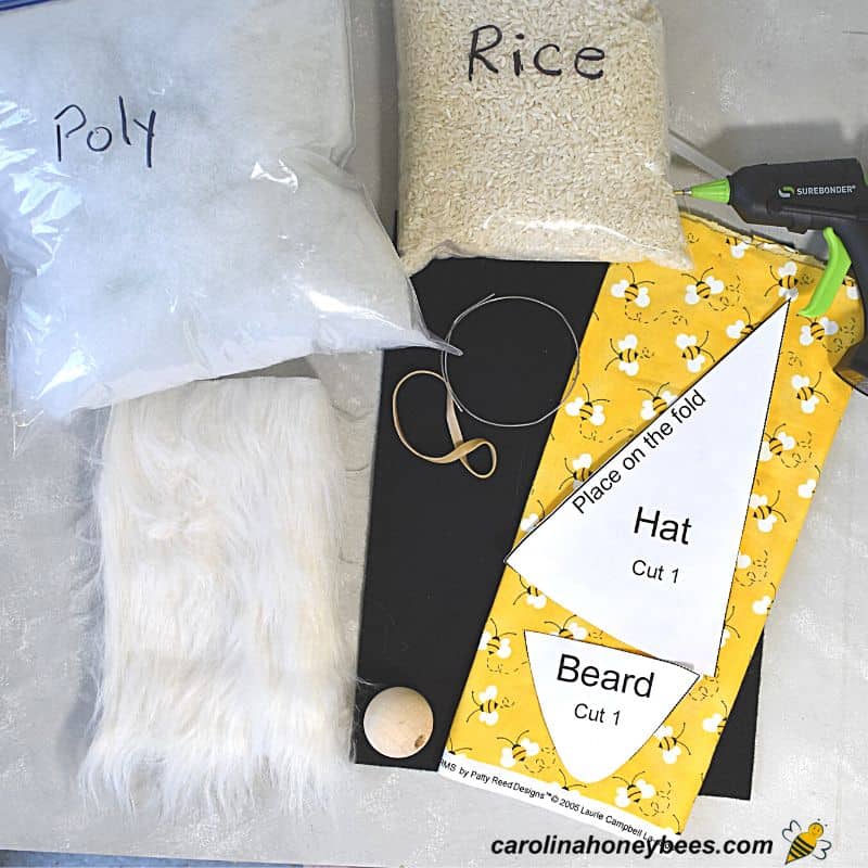 Materials needed to make an easy diy gnome craft project.