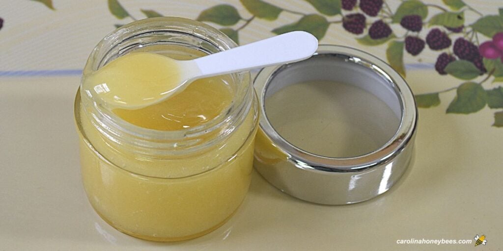 Homemade face moisturizer made with beeswax and oils.