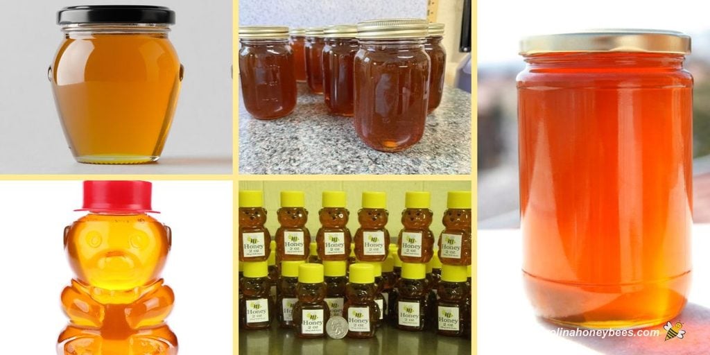 Variety of sizes of honey jars.