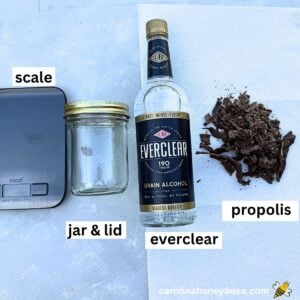 Ingredients needed for bee propolis tinctures.
