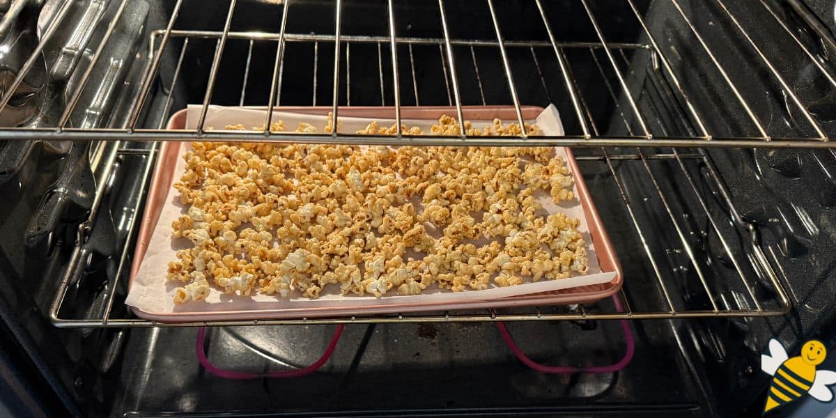 Crisping popcorn in oven.