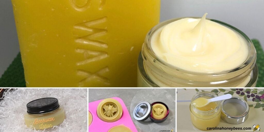 Various homemade skin care products made with beeswax. 