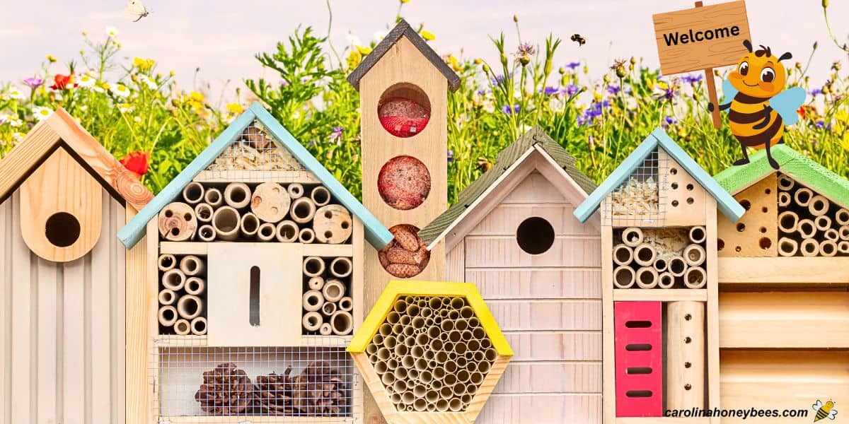 Collection of various styles of wooden houses for bees.