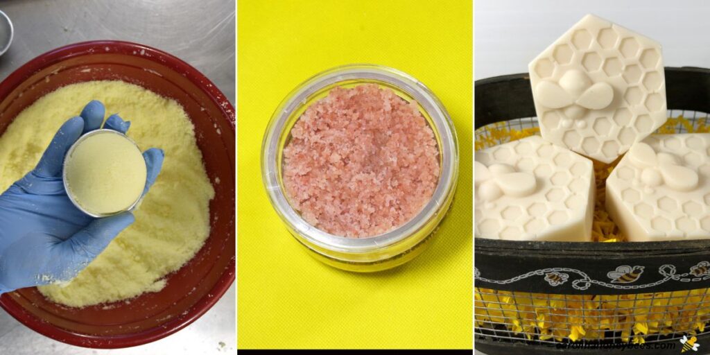 Images for handmade bath bombs, salt scrub and soap.