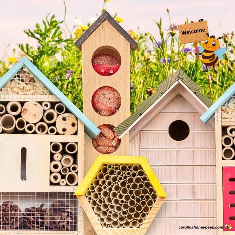 Wooden bee houses and hotels.